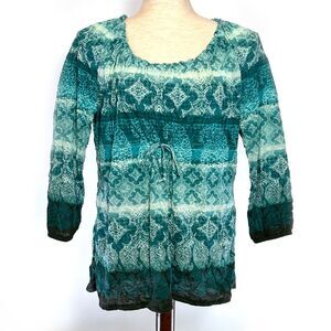 LizWear XL Teal Peasant Top with Drawstring